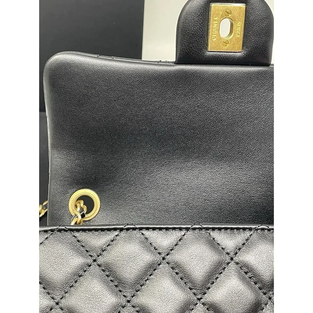 CHANEL 22S Black Mini Rectangle Pearl Crush Braid Gold Ball Flap Bag Unused - Picture 14 of 16
